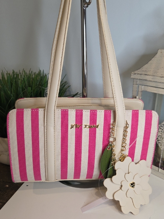 Betsey Johnson Handbags - SOLD***Betsey Johnson Pink & Cream Striped Shoulder Bag